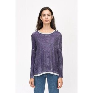 Kokun Overdyed Boxy Crew Sweater Bamboo Cashmere Distressed in Fig XS/S